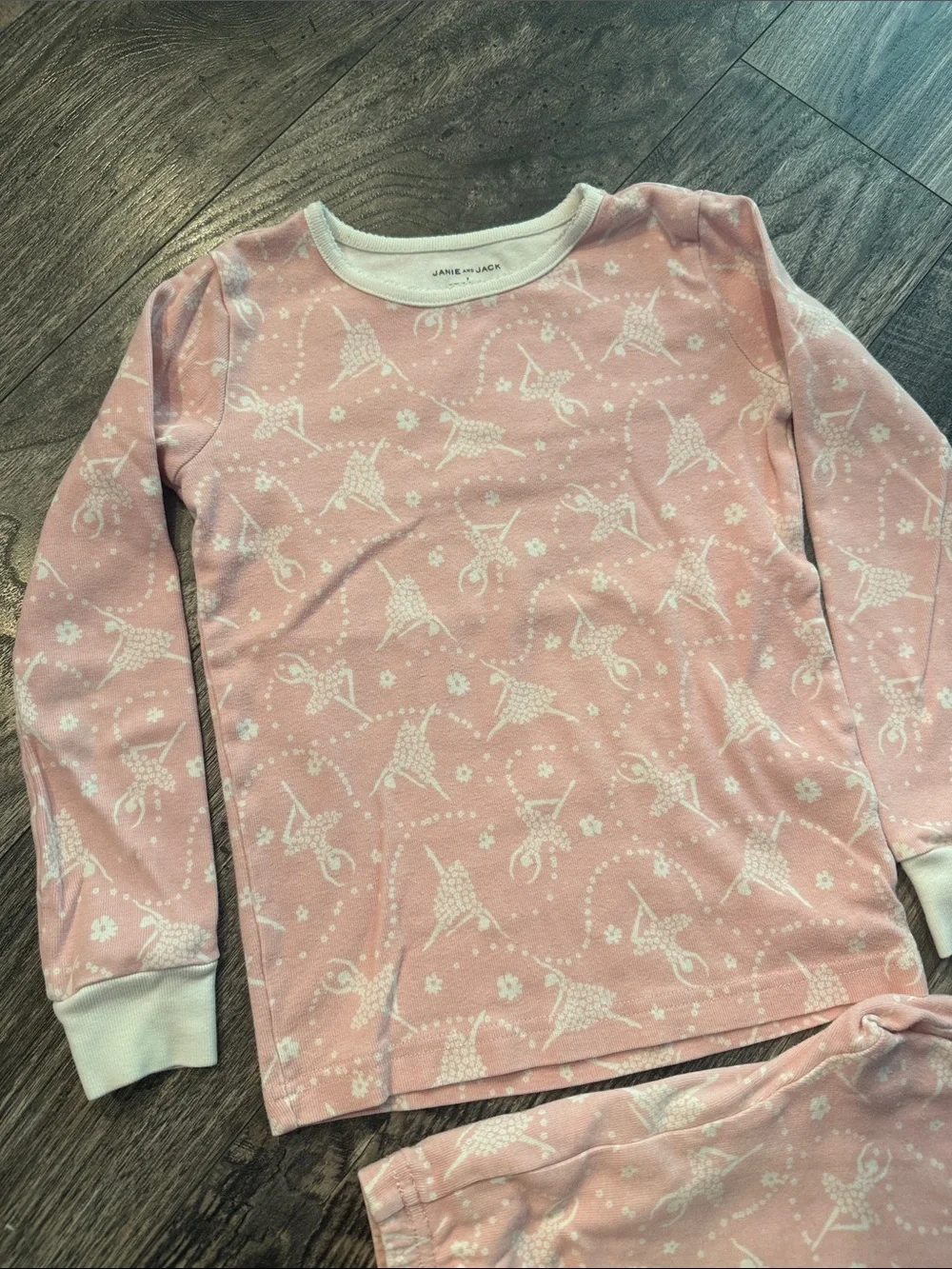 Janie and jack pajama girls size 7 used cotton white pink ballerina cotton